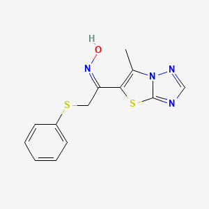 molecular formula C13H12N4OS2 B2395593 (NZ)-N-[1-(6-methyl-[1,3]thiazolo[3,2-b][1,2,4]triazol-5-yl)-2-phenylsulfanylethylidene]hydroxylamine CAS No. 478245-67-9