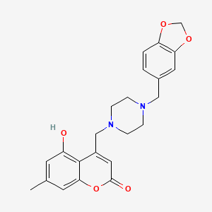 molecular formula C23H24N2O5 B2395594 4-((4-(benzo[d][1,3]dioxol-5-ylmethyl)piperazin-1-yl)methyl)-5-hydroxy-7-methyl-2H-chromen-2-one CAS No. 896816-22-1