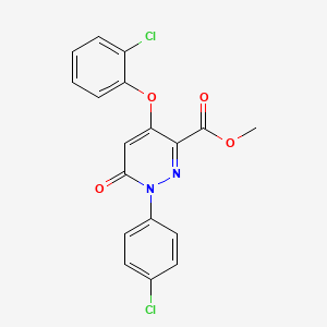 molecular formula C18H12Cl2N2O4 B2395599 Methyl 4-(2-chlorophenoxy)-1-(4-chlorophenyl)-6-oxo-1,6-dihydro-3-pyridazinecarboxylate CAS No. 338405-72-4
