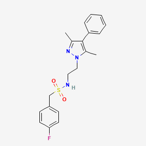 molecular formula C20H22FN3O2S B2395605 N-(2-(3,5-dimethyl-4-phenyl-1H-pyrazol-1-yl)ethyl)-1-(4-fluorophenyl)methanesulfonamide CAS No. 2034371-07-6