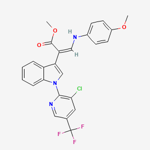 molecular formula C25H19ClF3N3O3 B2395606 2-{1-[3-氯-5-(三氟甲基)-2-吡啶基]-1H-吲哚-3-基}-3-(4-甲氧基苯胺基)丙烯酸甲酯 CAS No. 303152-90-1