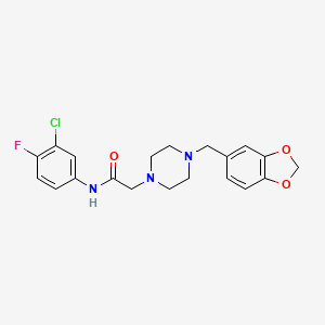 molecular formula C20H21ClFN3O3 B2395637 2-[4-(1,3-benzodioxol-5-ylmethyl)piperazin-1-yl]-N-(3-chloro-4-fluorophenyl)acetamide CAS No. 850472-81-0