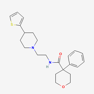 molecular formula C23H30N2O2S B2395658 4-phenyl-N-(2-(4-(thiophen-2-yl)piperidin-1-yl)ethyl)tetrahydro-2H-pyran-4-carboxamide CAS No. 1428363-10-3