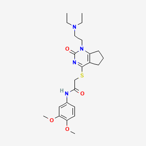 molecular formula C23H32N4O4S B2395681 2-((1-(2-(diethylamino)ethyl)-2-oxo-2,5,6,7-tetrahydro-1H-cyclopenta[d]pyrimidin-4-yl)thio)-N-(3,4-dimethoxyphenyl)acetamide CAS No. 898451-71-3