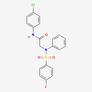 molecular formula C20H16ClFN2O3S B2395685 N-(4-chlorophenyl)-2-{[(4-fluorophenyl)sulfonyl]anilino}acetamide CAS No. 339103-36-5
