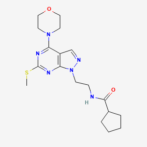 molecular formula C18H26N6O2S B2395708 N-(2-(6-(methylthio)-4-morpholino-1H-pyrazolo[3,4-d]pyrimidin-1-yl)ethyl)cyclopentanecarboxamide CAS No. 941896-93-1