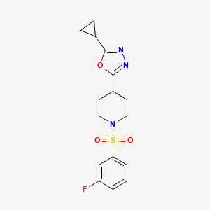molecular formula C16H18FN3O3S B2395732 2-Cyclopropyl-5-(1-((3-fluorophenyl)sulfonyl)piperidin-4-yl)-1,3,4-oxadiazole CAS No. 1211215-64-3