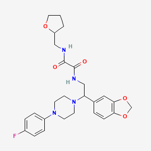 molecular formula C26H31FN4O5 B2395742 N1-(2-(benzo[d][1,3]dioxol-5-yl)-2-(4-(4-fluorophenyl)piperazin-1-yl)ethyl)-N2-((tetrahydrofuran-2-yl)methyl)oxalamide CAS No. 896361-86-7