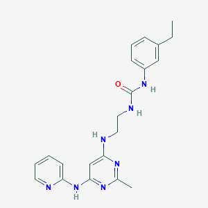 molecular formula C21H25N7O B2395746 1-(3-Ethylphenyl)-3-(2-((2-methyl-6-(pyridin-2-ylamino)pyrimidin-4-yl)amino)ethyl)urea CAS No. 1421496-88-9
