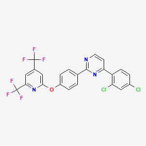molecular formula C23H11Cl2F6N3O B2395755 2-[4-[4,6-Bis(trifluoromethyl)pyridin-2-yl]oxyphenyl]-4-(2,4-dichlorophenyl)pyrimidine CAS No. 477856-74-9