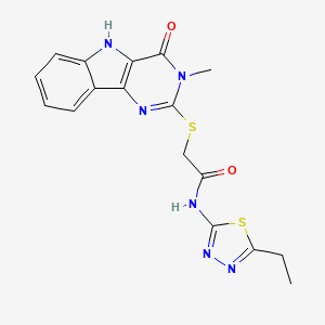 molecular formula C17H16N6O2S2 B2395762 N-(5-ethyl-1,3,4-thiadiazol-2-yl)-2-((3-methyl-4-oxo-4,5-dihydro-3H-pyrimido[5,4-b]indol-2-yl)thio)acetamide CAS No. 537667-78-0