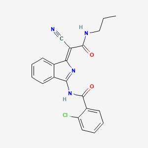 molecular formula C21H17ClN4O2 B2395767 (Z)-2-chloro-N-(1-(1-cyano-2-oxo-2-(propylamino)ethylidene)-1H-isoindol-3-yl)benzamide CAS No. 900260-56-2
