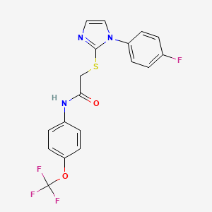molecular formula C18H13F4N3O2S B2395792 2-((1-(4-fluorophenyl)-1H-imidazol-2-yl)thio)-N-(4-(trifluoromethoxy)phenyl)acetamide CAS No. 688336-85-8