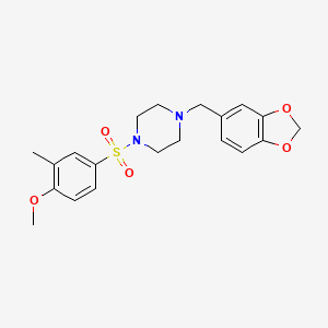 molecular formula C20H24N2O5S B2395828 1-Benzo[1,3]dioxol-5-ylmethyl-4-(4-methoxy-3-methyl-benzenesulfonyl)-piperazine CAS No. 634171-78-1