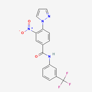 molecular formula C17H11F3N4O3 B2395831 3-nitro-4-(1H-pyrazol-1-yl)-N-[3-(trifluoromethyl)phenyl]benzenecarboxamide CAS No. 321534-59-2