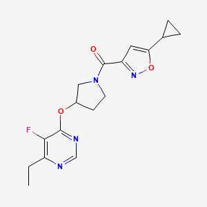 molecular formula C17H19FN4O3 B2395866 (5-Cyclopropylisoxazol-3-yl)(3-((6-ethyl-5-fluoropyrimidin-4-yl)oxy)pyrrolidin-1-yl)methanone CAS No. 2034328-58-8