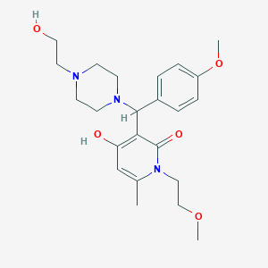 molecular formula C23H33N3O5 B2395875 4-hydroxy-3-((4-(2-hydroxyethyl)piperazin-1-yl)(4-methoxyphenyl)methyl)-1-(2-methoxyethyl)-6-methylpyridin-2(1H)-one CAS No. 897734-76-8