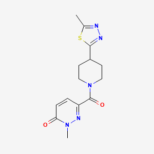 molecular formula C14H17N5O2S B2395884 2-methyl-6-(4-(5-methyl-1,3,4-thiadiazol-2-yl)piperidine-1-carbonyl)pyridazin-3(2H)-one CAS No. 1396679-64-3