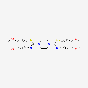 molecular formula C22H20N4O4S2 B2395906 1,4-Bis(6,7-dihydro-[1,4]dioxino[2',3':4,5]benzo[1,2-d]thiazol-2-yl)piperazine CAS No. 863001-69-8