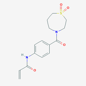 molecular formula C15H18N2O4S B2395914 N-[4-(1,1-Dioxo-1,4-thiazepane-4-carbonyl)phenyl]prop-2-enamide CAS No. 2361878-03-5