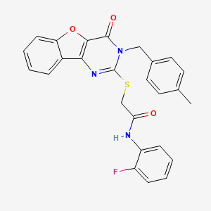 molecular formula C26H20FN3O3S B2395922 N-(2-fluorophenyl)-2-[[3-[(4-methylphenyl)methyl]-4-oxo-[1]benzofuro[3,2-d]pyrimidin-2-yl]sulfanyl]acetamide CAS No. 866846-03-9