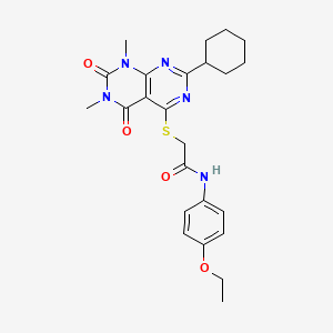 molecular formula C24H29N5O4S B2395935 2-((2-cyclohexyl-6,8-dimethyl-5,7-dioxo-5,6,7,8-tetrahydropyrimido[4,5-d]pyrimidin-4-yl)thio)-N-(4-ethoxyphenyl)acetamide CAS No. 893914-35-7
