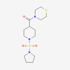 molecular formula C14H25N3O3S2 B2395947 (1-(Pyrrolidin-1-ylsulfonyl)piperidin-4-yl)(thiomorpholino)methanone CAS No. 1448065-97-1