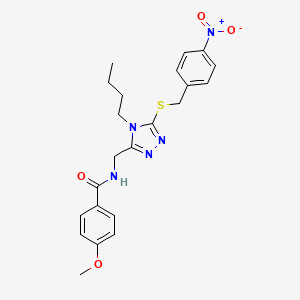 molecular formula C22H25N5O4S B2395962 N-((4-butyl-5-((4-nitrobenzyl)thio)-4H-1,2,4-triazol-3-yl)methyl)-4-methoxybenzamide CAS No. 476449-16-8