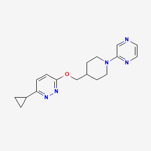 molecular formula C17H21N5O B2395965 3-Cyclopropyl-6-[(1-pyrazin-2-ylpiperidin-4-yl)methoxy]pyridazine CAS No. 2320889-19-6
