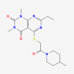molecular formula C18H25N5O3S B2395970 7-Ethyl-1,3-dimethyl-5-[2-(4-methylpiperidin-1-yl)-2-oxoethyl]sulfanylpyrimido[4,5-d]pyrimidine-2,4-dione CAS No. 852169-22-3