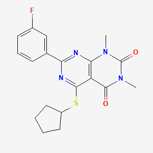 molecular formula C19H19FN4O2S B2395971 5-(cyclopentylsulfanyl)-7-(3-fluorophenyl)-1,3-dimethyl-1H,2H,3H,4H-[1,3]diazino[4,5-d]pyrimidine-2,4-dione CAS No. 872848-41-4