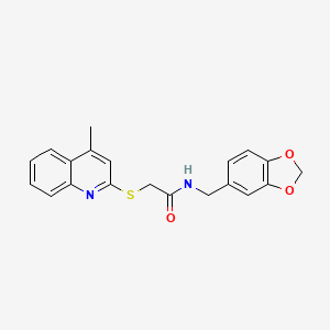 molecular formula C20H18N2O3S B2395979 N-(benzo[d][1,3]dioxol-5-ylmethyl)-2-((4-methylquinolin-2-yl)thio)acetamide CAS No. 671198-81-5