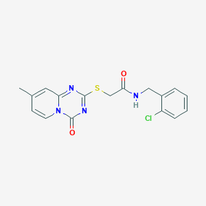 molecular formula C17H15ClN4O2S B2395988 N-[(2-chlorophenyl)methyl]-2-({8-methyl-4-oxo-4H-pyrido[1,2-a][1,3,5]triazin-2-yl}sulfanyl)acetamide CAS No. 896336-64-4