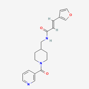 molecular formula C19H21N3O3 B2396025 (E)-3-(呋喃-3-基)-N-((1-烟碱酰基哌啶-4-基)甲基)丙烯酰胺 CAS No. 1798403-61-8