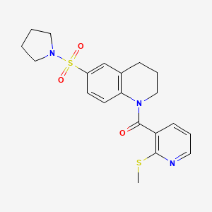 molecular formula C20H23N3O3S2 B2396135 1-[2-(Methylsulfanyl)pyridine-3-carbonyl]-6-(pyrrolidine-1-sulfonyl)-1,2,3,4-tetrahydroquinoline CAS No. 1110850-27-5