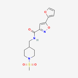 molecular formula C15H19N3O5S B2396147 5-(furan-2-yl)-N-((1-(methylsulfonyl)piperidin-4-yl)methyl)isoxazole-3-carboxamide CAS No. 1234981-68-0