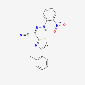 (Z)-4-(2,4-dimethylphenyl)-N'-(2-nitrophenyl)thiazole-2-carbohydrazonoyl cyanide
