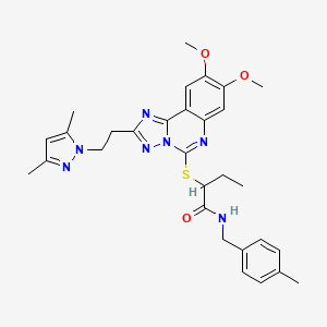 molecular formula C30H35N7O3S B2396161 2-((2-(2-(3,5-dimethyl-1H-pyrazol-1-yl)ethyl)-8,9-dimethoxy-[1,2,4]triazolo[1,5-c]quinazolin-5-yl)thio)-N-(4-methylbenzyl)butanamide CAS No. 1020048-15-0