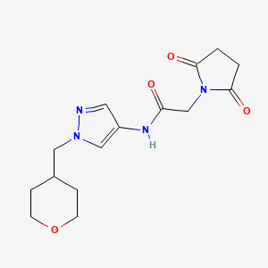 molecular formula C15H20N4O4 B2396214 2-(2,5-dioxopyrrolidin-1-yl)-N-(1-((tetrahydro-2H-pyran-4-yl)methyl)-1H-pyrazol-4-yl)acetamide CAS No. 1705063-76-8
