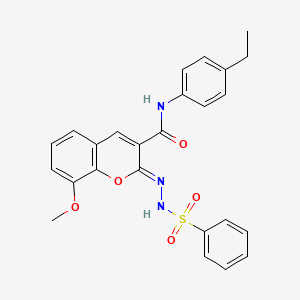 (2Z)-2-(benzenesulfonylhydrazinylidene)-N-(4-ethylphenyl)-8-methoxychromene-3-carboxamide