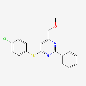 molecular formula C18H15ClN2OS B2396235 {6-[(4-Chlorophenyl)sulfanyl]-2-phenyl-4-pyrimidinyl}methyl methyl ether CAS No. 338960-71-7