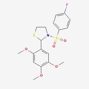 molecular formula C18H20FNO5S2 B2396241 3-(4-Fluoro-benzenesulfonyl)-2-(2,4,5-trimethoxy-phenyl)-thiazolidine CAS No. 441738-23-4