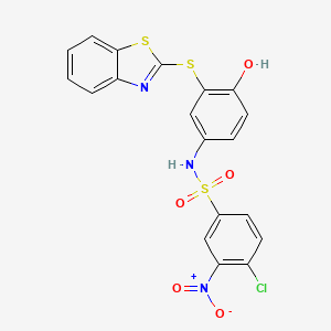 molecular formula C19H12ClN3O5S3 B2396254 4-クロロ-3-ニトロベンゼンスルホンアミド-N-(3-(ベンゾ[d]チアゾール-2-イルチオ)-4-ヒドロキシフェニル) CAS No. 361179-62-6