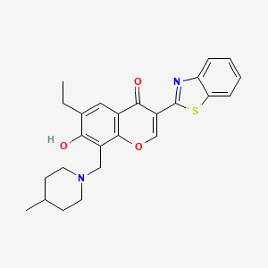 molecular formula C25H26N2O3S B2396295 3-(benzo[d]thiazol-2-yl)-6-ethyl-7-hydroxy-8-((4-methylpiperidin-1-yl)methyl)-4H-chromen-4-one CAS No. 637747-17-2