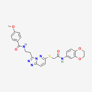 molecular formula C25H24N6O5S B2396301 N-(2-(6-((2-((2,3-dihydrobenzo[b][1,4]dioxin-6-yl)amino)-2-oxoethyl)thio)-[1,2,4]triazolo[4,3-b]pyridazin-3-yl)ethyl)-4-methoxybenzamide CAS No. 872995-77-2