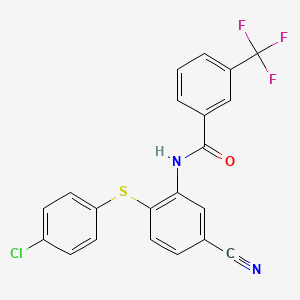 molecular formula C21H12ClF3N2OS B2396302 N-{2-[(4-chlorophenyl)sulfanyl]-5-cyanophenyl}-3-(trifluoromethyl)benzenecarboxamide CAS No. 303147-33-3