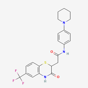 molecular formula C22H22F3N3O2S B2396324 2-(3-oxo-6-(trifluoromethyl)-3,4-dihydro-2H-benzo[b][1,4]thiazin-2-yl)-N-(4-(piperidin-1-yl)phenyl)acetamide CAS No. 302804-30-4