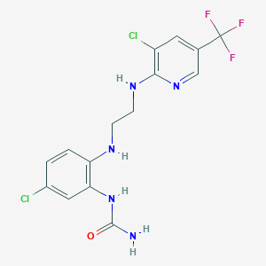 molecular formula C15H14Cl2F3N5O B2396328 5-氯-2-[2-[[3-氯-5-(三氟甲基)吡啶-2-基]氨基]乙氨基]苯基]脲 CAS No. 303986-13-2