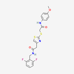 molecular formula C21H19F2N3O3S2 B2396334 N-(2,6-difluorobenzyl)-2-(2-((2-((4-methoxyphenyl)amino)-2-oxoethyl)thio)thiazol-4-yl)acetamide CAS No. 942000-76-2