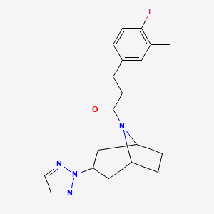 molecular formula C19H23FN4O B2396338 1-((1R,5S)-3-(2H-1,2,3-triazol-2-yl)-8-azabicyclo[3.2.1]octan-8-yl)-3-(4-fluoro-3-methylphenyl)propan-1-one CAS No. 2108948-36-1
